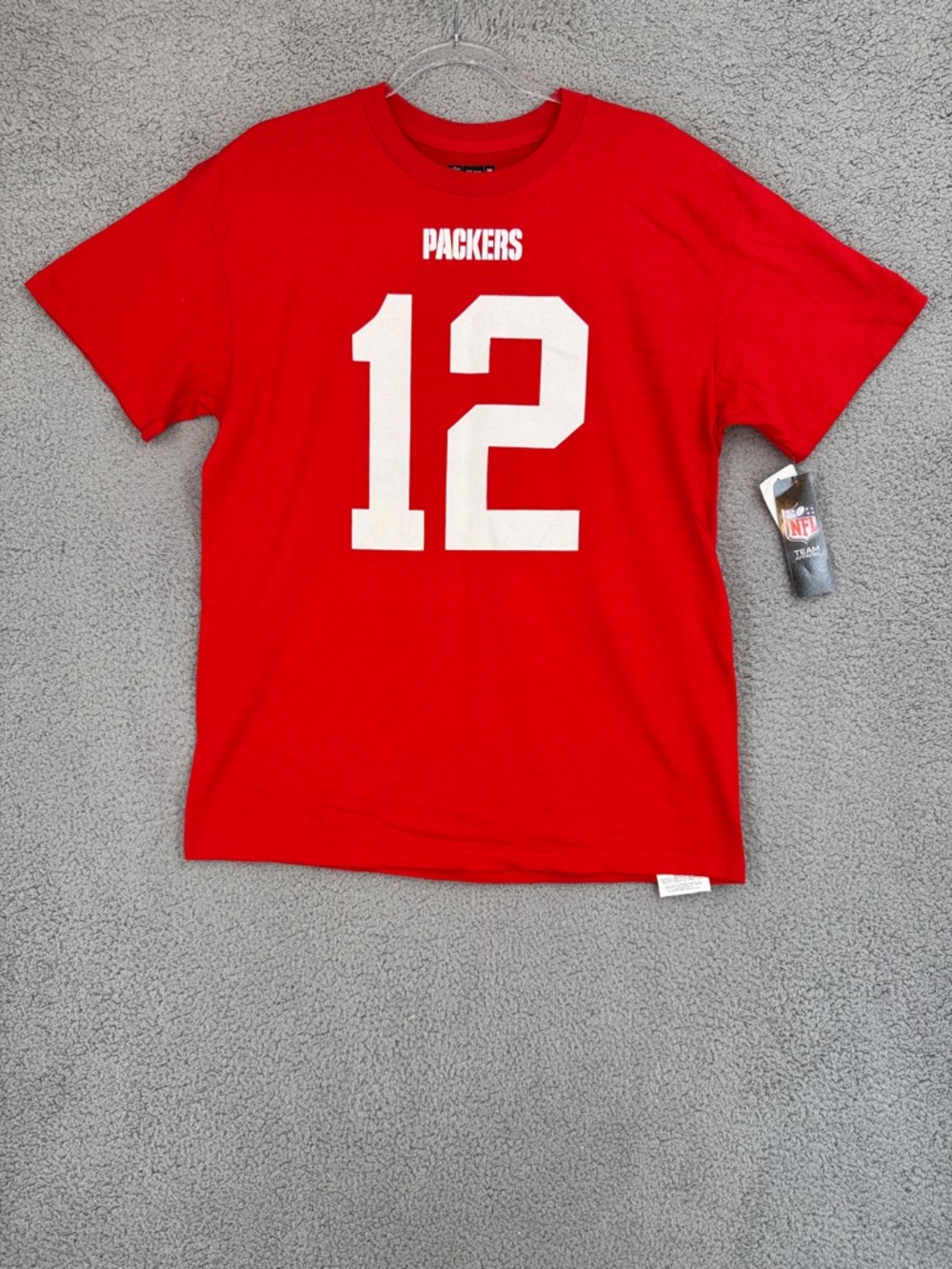 Green bay Packers Aaron Rogers #12 NFL Team Apparel Red Crewneck Tee shirt